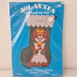 Vintage 1970s CHRISTMAS FELT STOCKING KIT 18" No. 218 Jeweled Mrs. Santa USA
